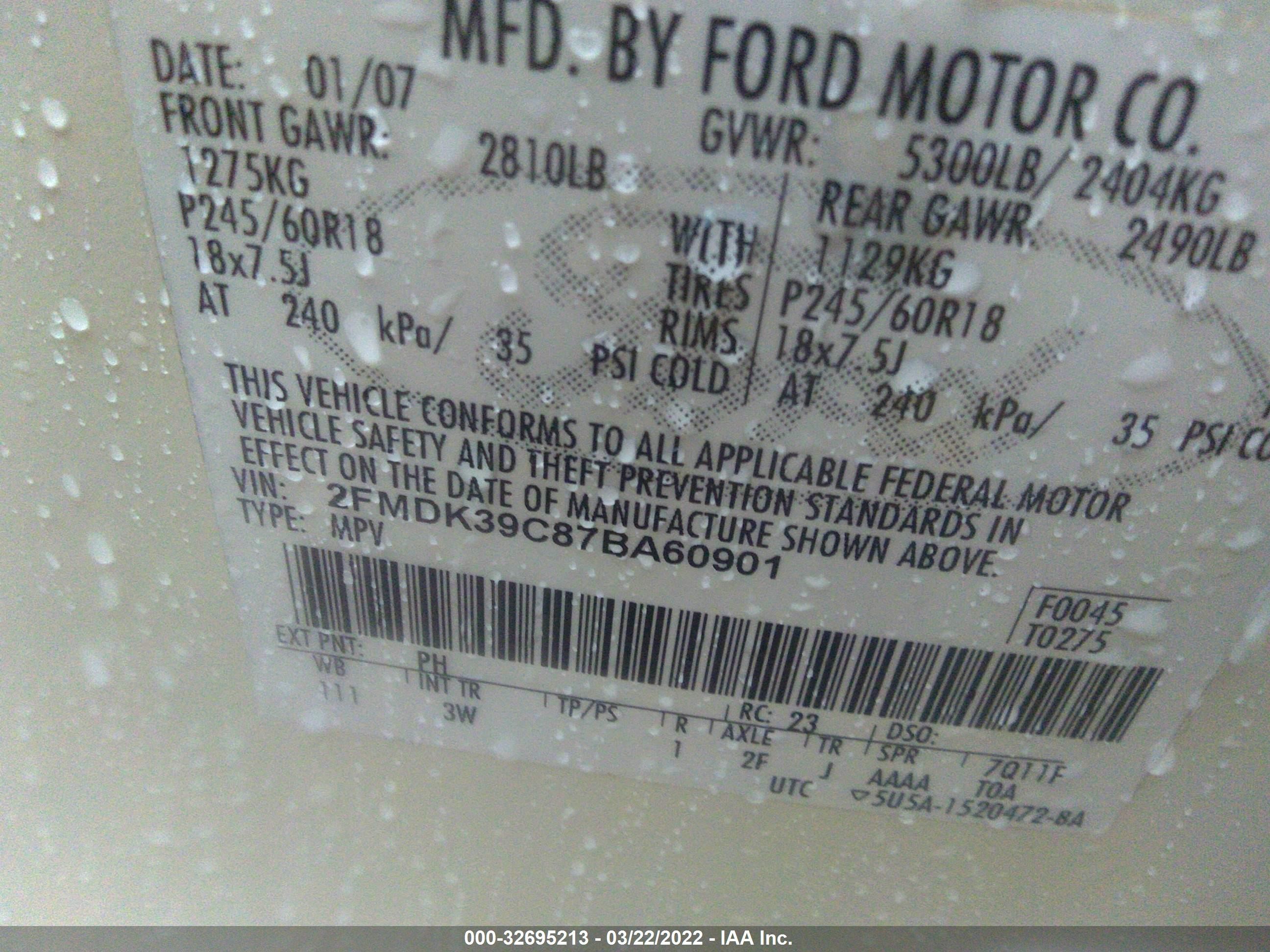 Photo 8 VIN: 2FMDK39C87BA60901 - FORD EDGE 