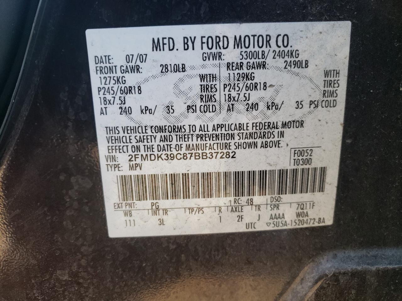 Photo 12 VIN: 2FMDK39C87BB37282 - FORD EDGE 