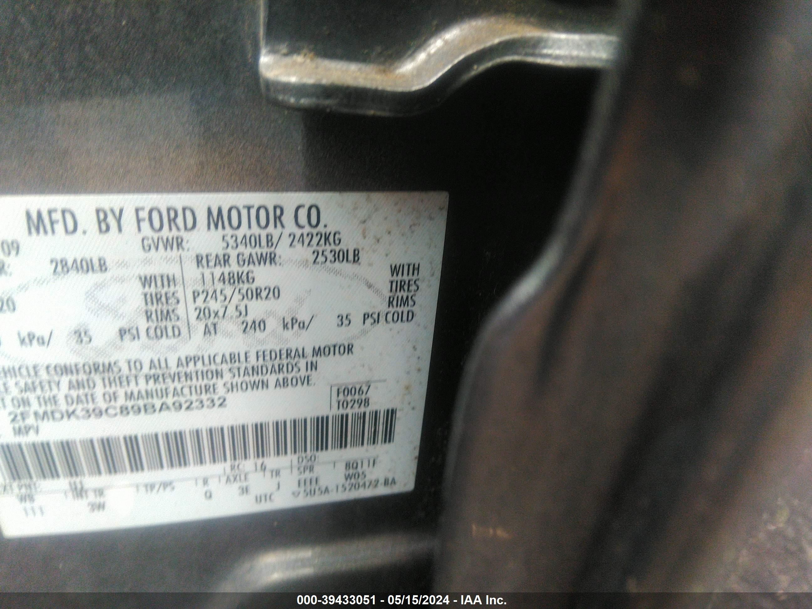 Photo 8 VIN: 2FMDK39C89BA92332 - FORD EDGE 