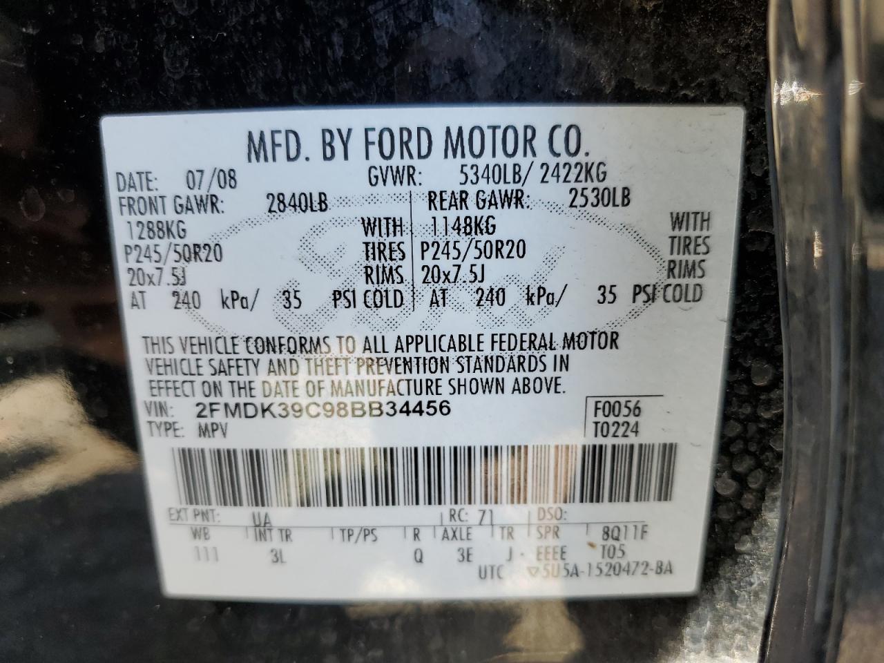 Photo 12 VIN: 2FMDK39C98BB34456 - FORD EDGE 