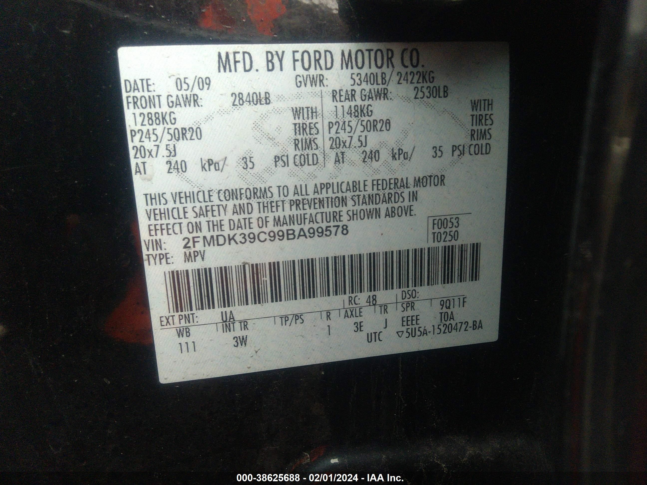 Photo 8 VIN: 2FMDK39C99BA99578 - FORD EDGE 