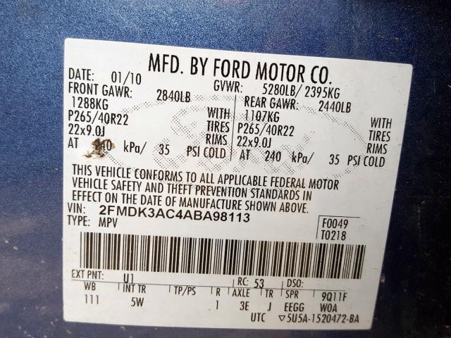 Photo 9 VIN: 2FMDK3AC4ABA98113 - FORD EDGE SPORT 