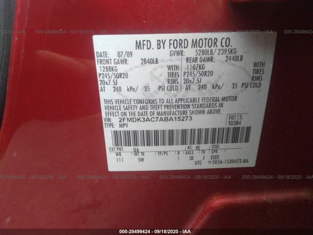 Photo 8 VIN: 2FMDK3AC7ABA15273 - FORD EDGE 