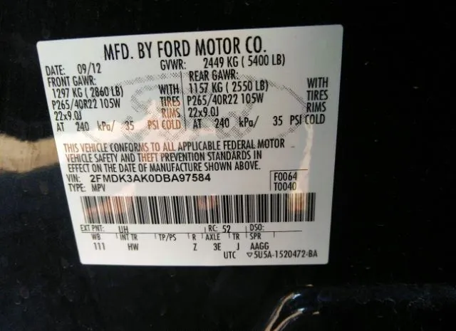 Photo 8 VIN: 2FMDK3AK0DBA97584 - FORD EDGE 