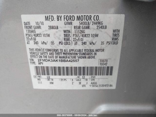 Photo 8 VIN: 2FMDK3AK1BBA42557 - FORD EDGE 