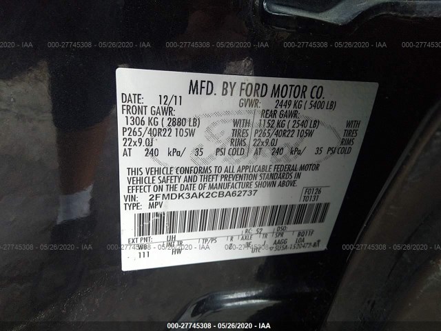 Photo 8 VIN: 2FMDK3AK2CBA62737 - FORD EDGE 