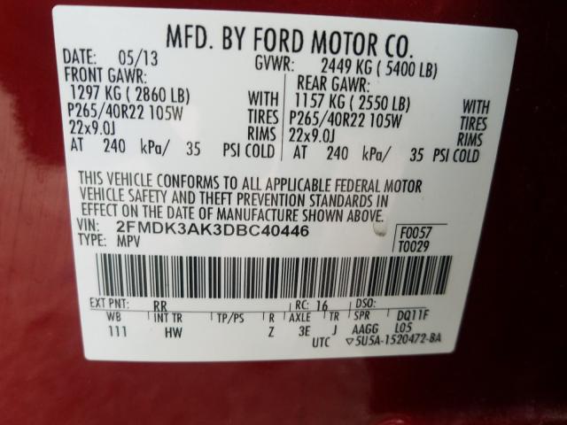 Photo 9 VIN: 2FMDK3AK3DBC40446 - FORD EDGE SPORT 