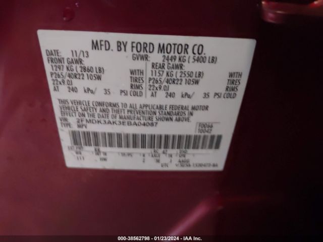 Photo 8 VIN: 2FMDK3AK3EBA04087 - FORD EDGE 