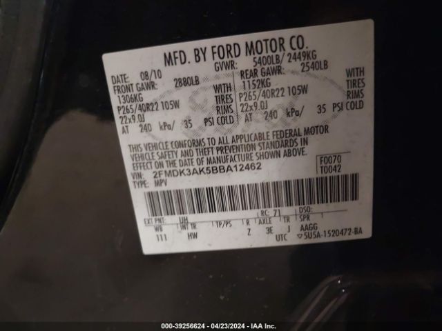 Photo 8 VIN: 2FMDK3AK5BBA12462 - FORD EDGE 