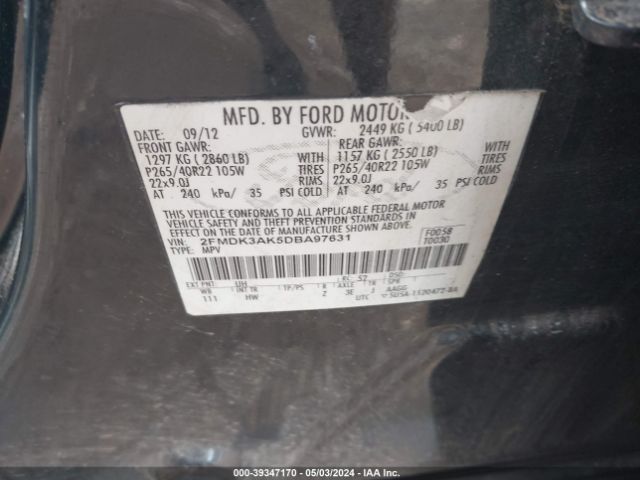 Photo 8 VIN: 2FMDK3AK5DBA97631 - FORD EDGE 