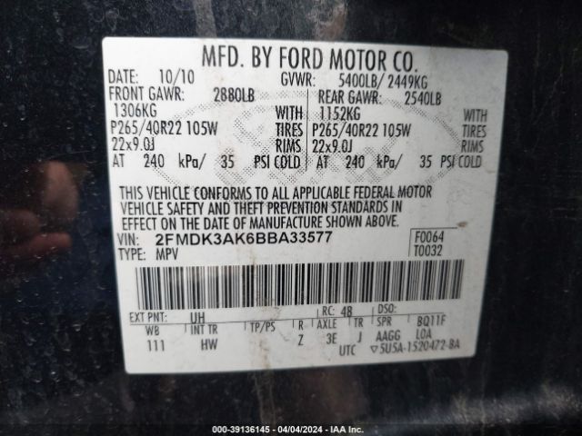 Photo 8 VIN: 2FMDK3AK6BBA33577 - FORD EDGE 