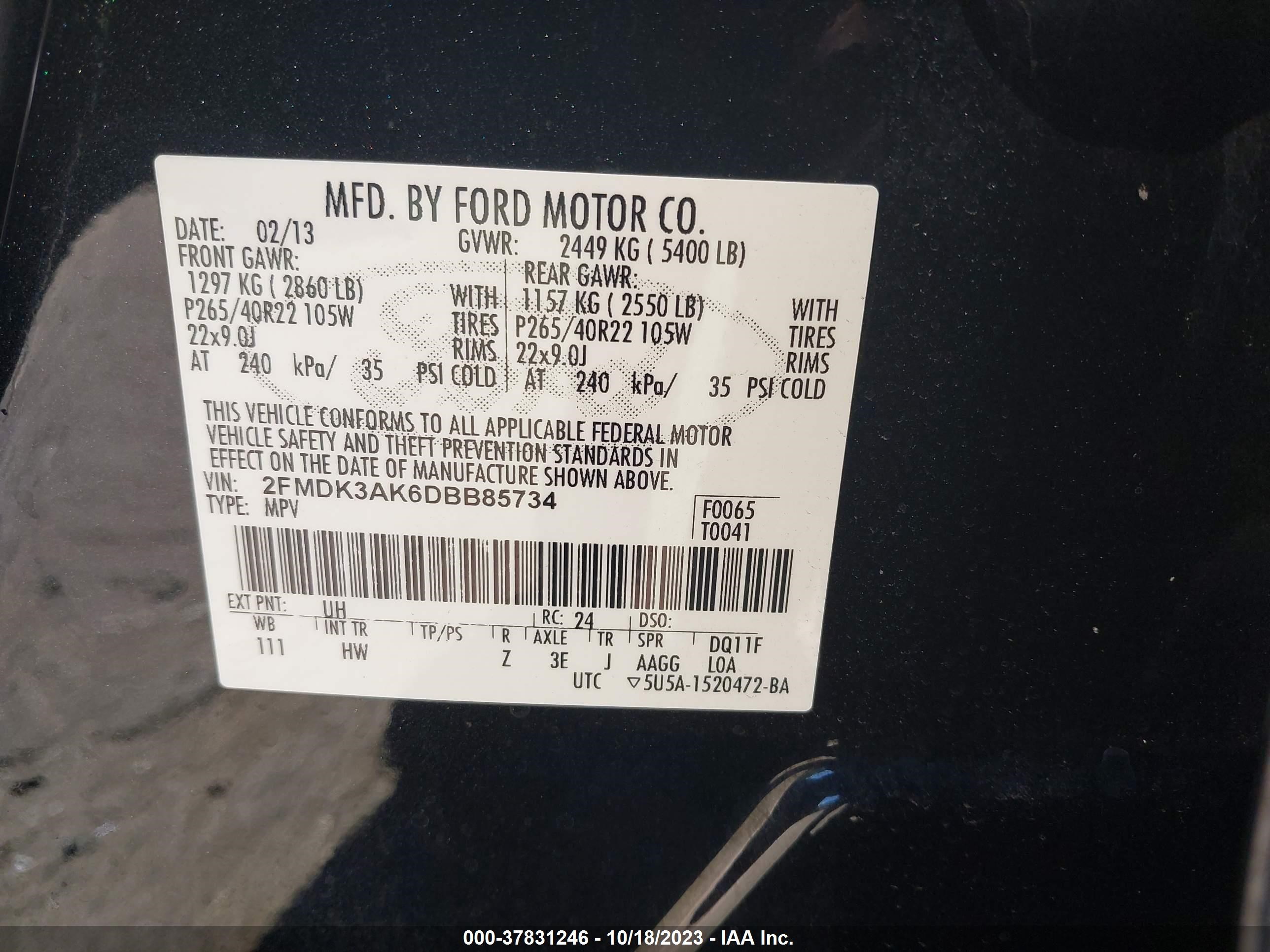 Photo 8 VIN: 2FMDK3AK6DBB85734 - FORD EDGE 