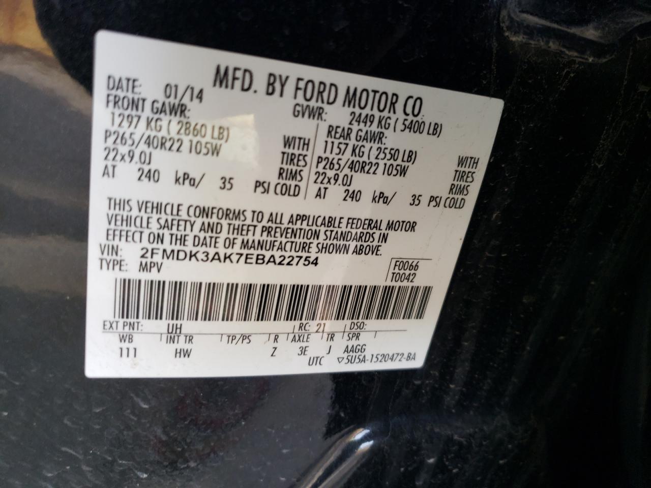 Photo 11 VIN: 2FMDK3AK7EBA22754 - FORD NULL 