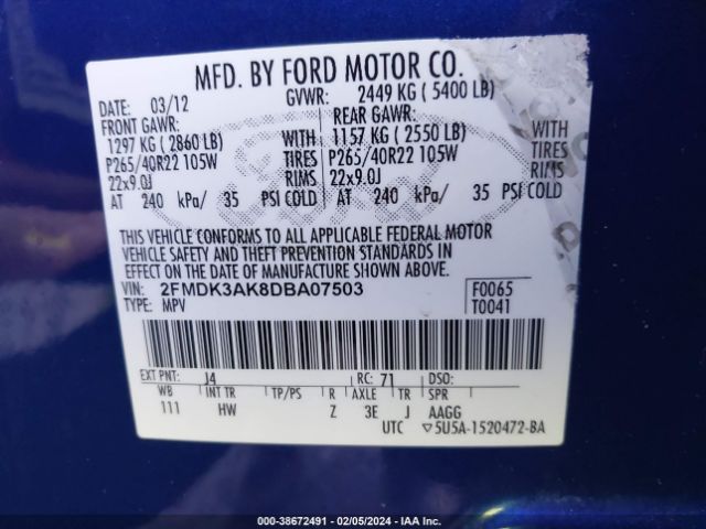 Photo 8 VIN: 2FMDK3AK8DBA07503 - FORD EDGE 