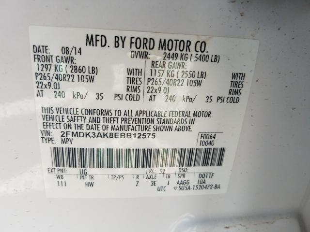 Photo 9 VIN: 2FMDK3AK8EBB12575 - FORD EDGE SPORT 