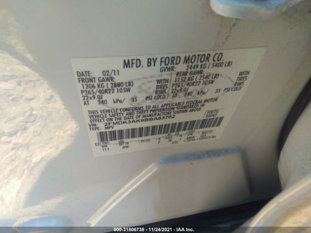 Photo 8 VIN: 2FMDK3AK9BBA83762 - FORD EDGE 