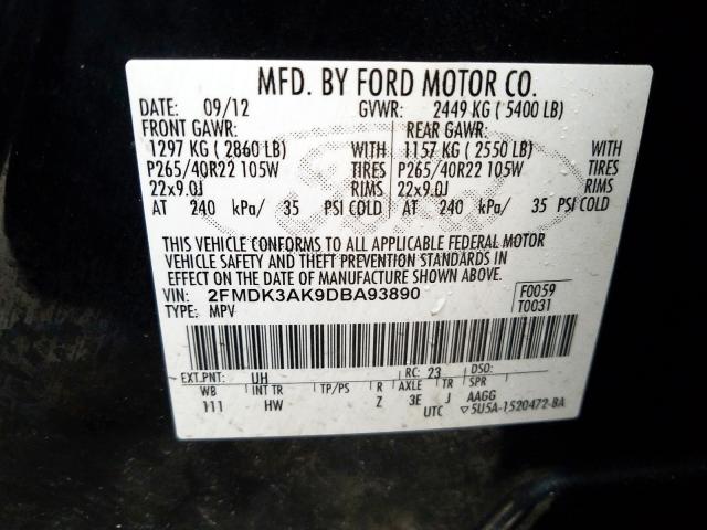 Photo 9 VIN: 2FMDK3AK9DBA93890 - FORD EDGE SPORT 