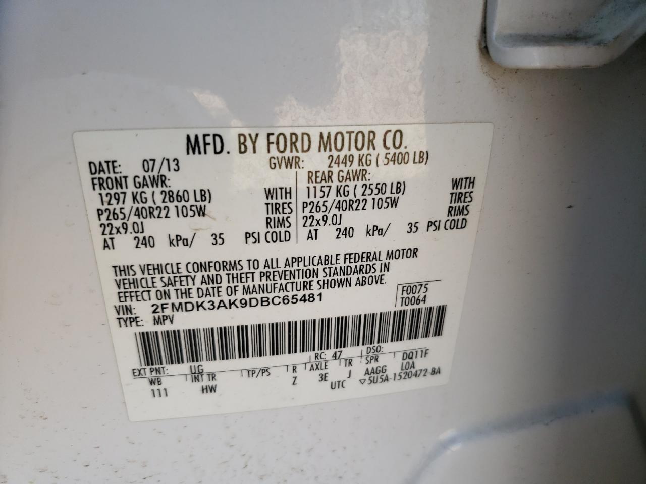 Photo 11 VIN: 2FMDK3AK9DBC65481 - FORD EDGE 