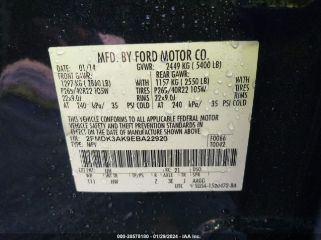 Photo 8 VIN: 2FMDK3AK9EBA22920 - FORD EDGE 