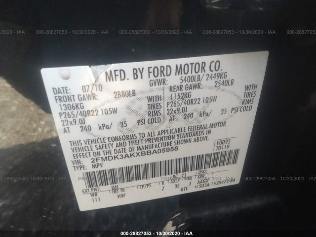 Photo 8 VIN: 2FMDK3AKXBBA05958 - FORD EDGE 