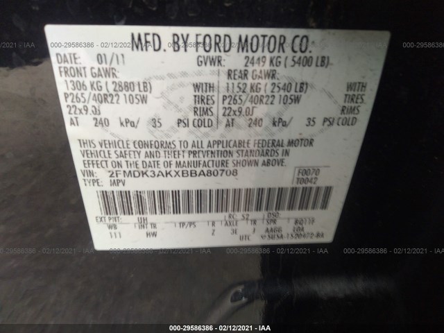 Photo 8 VIN: 2FMDK3AKXBBA80708 - FORD EDGE 