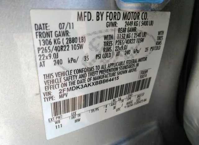 Photo 8 VIN: 2FMDK3AKXBBB64415 - FORD EDGE 