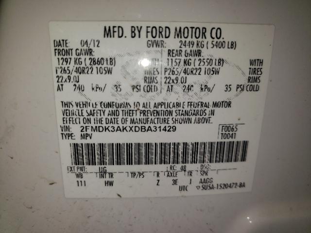 Photo 9 VIN: 2FMDK3AKXDBA31429 - FORD EDGE SPORT 