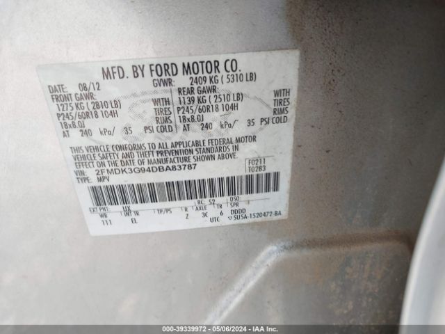 Photo 8 VIN: 2FMDK3G94DBA83787 - FORD EDGE 