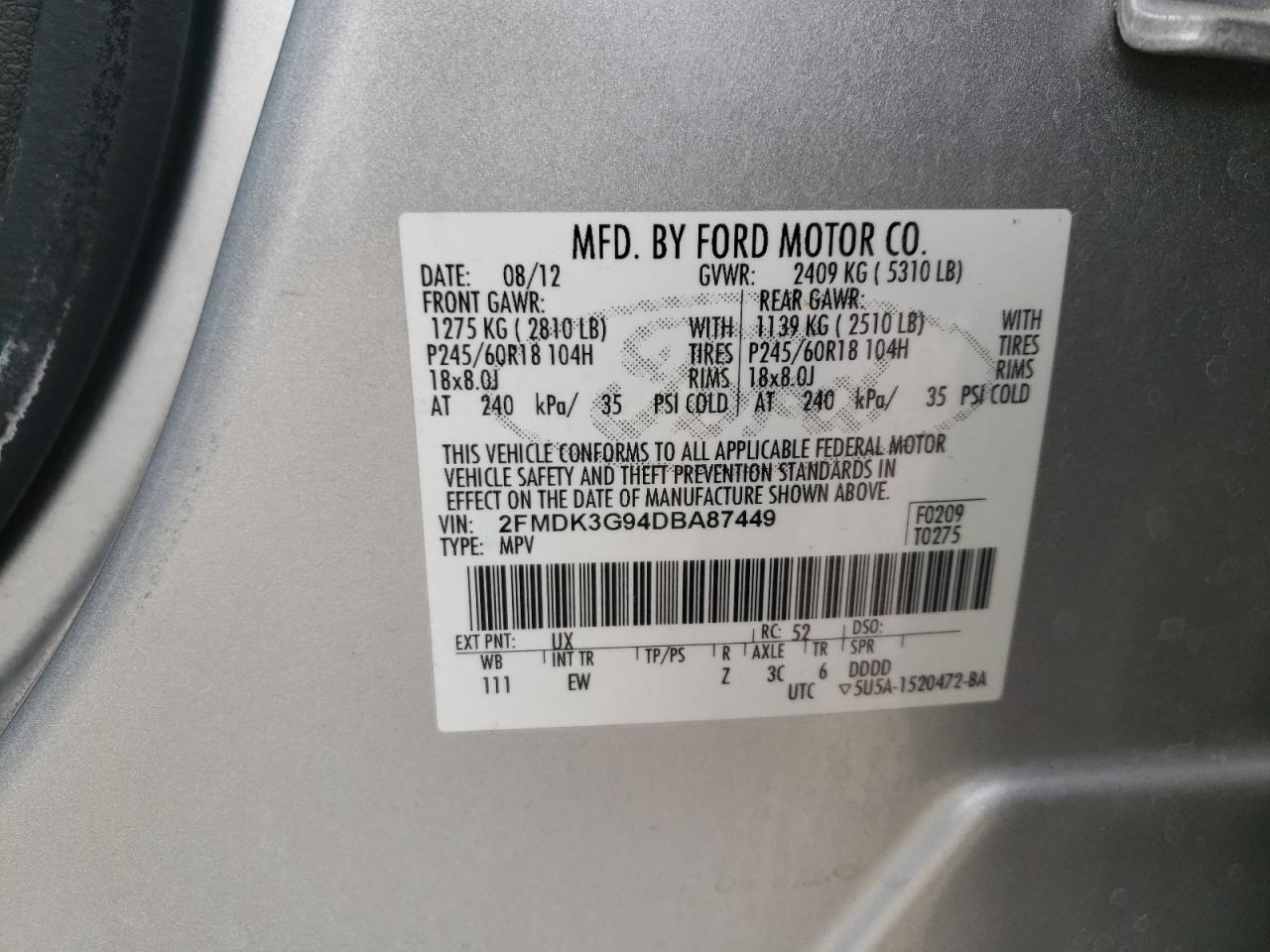 Photo 12 VIN: 2FMDK3G94DBA87449 - FORD EDGE 