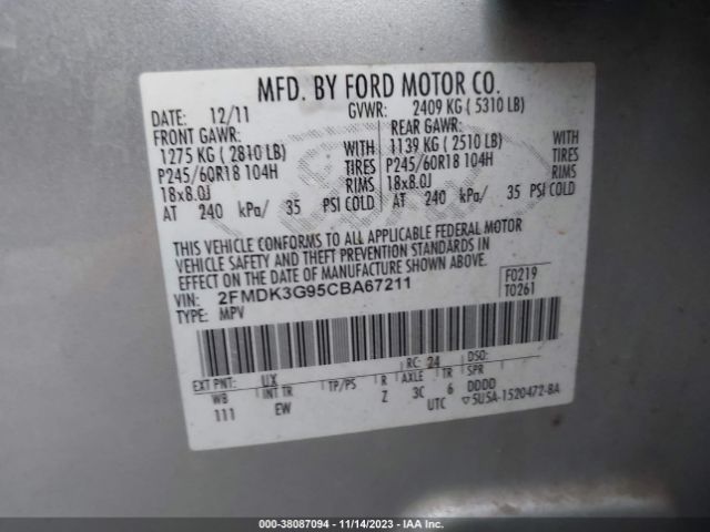 Photo 8 VIN: 2FMDK3G95CBA67211 - FORD EDGE 