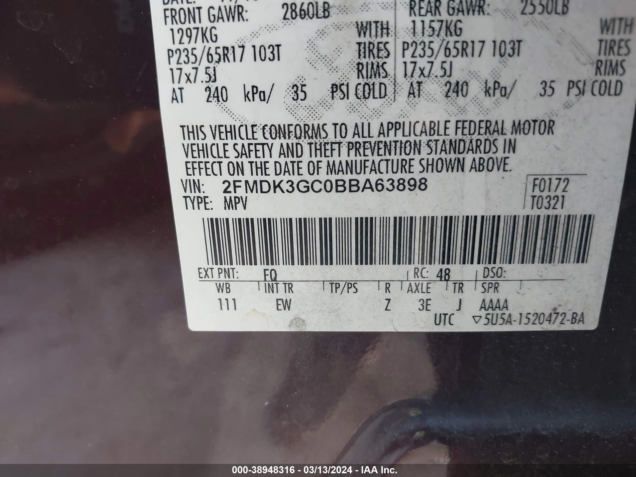 Photo 8 VIN: 2FMDK3GC0BBA63898 - FORD EDGE 