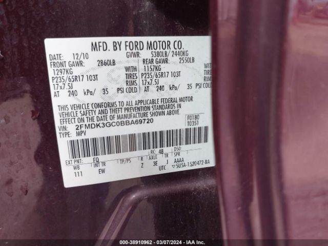 Photo 8 VIN: 2FMDK3GC0BBA69720 - FORD EDGE 