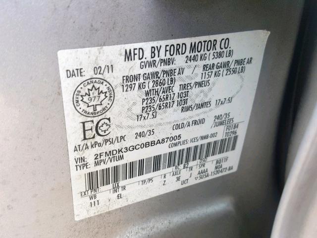 Photo 9 VIN: 2FMDK3GC0BBA87005 - FORD EDGE SE 