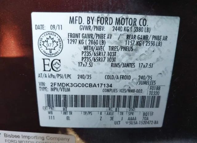 Photo 8 VIN: 2FMDK3GC0CBA17134 - FORD EDGE 