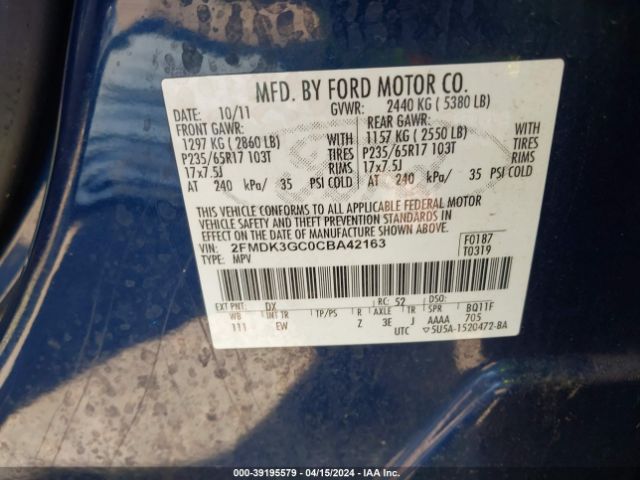 Photo 8 VIN: 2FMDK3GC0CBA42163 - FORD EDGE 