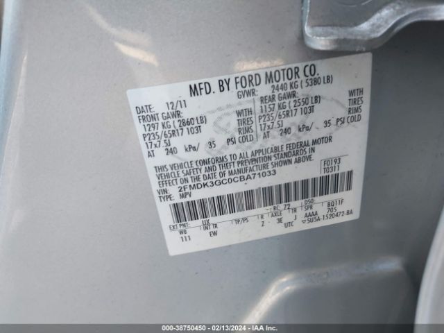 Photo 8 VIN: 2FMDK3GC0CBA71033 - FORD EDGE 