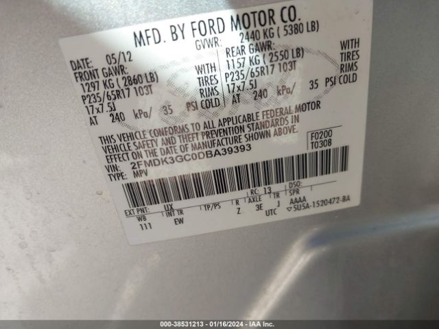 Photo 8 VIN: 2FMDK3GC0DBA39393 - FORD EDGE 