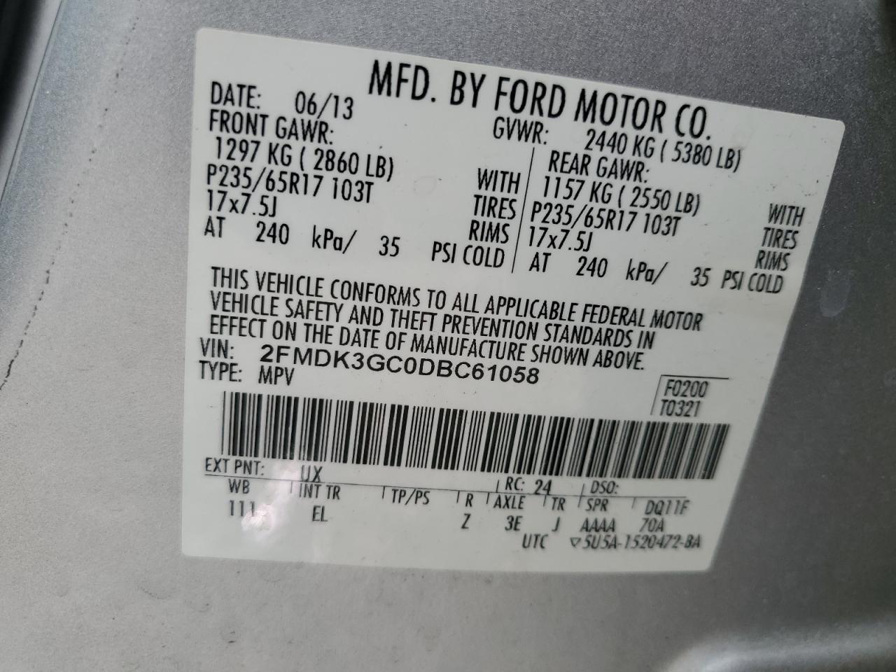 Photo 11 VIN: 2FMDK3GC0DBC61058 - FORD EDGE 