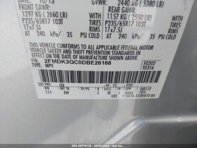 Photo 8 VIN: 2FMDK3GC0DBE26168 - FORD EDGE 