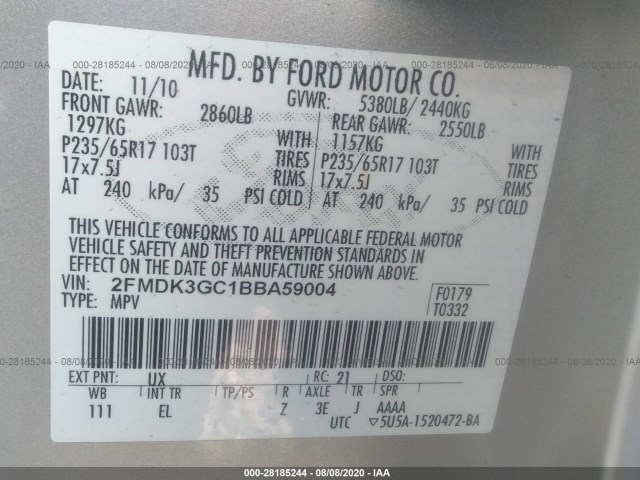 Photo 8 VIN: 2FMDK3GC1BBA59004 - FORD EDGE 