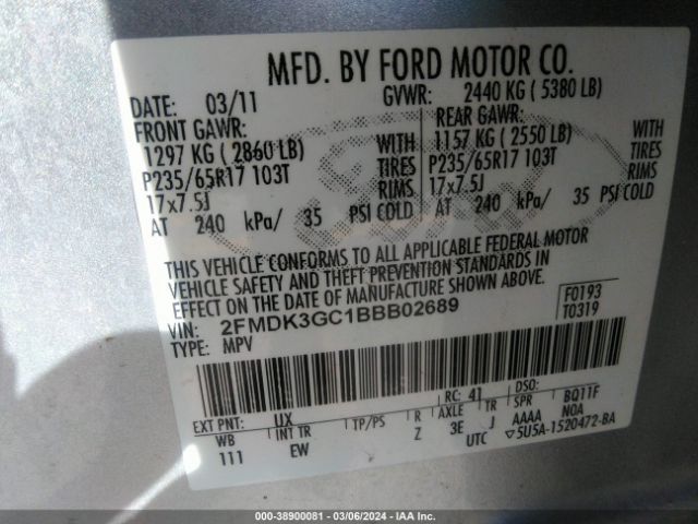 Photo 8 VIN: 2FMDK3GC1BBB02689 - FORD EDGE 