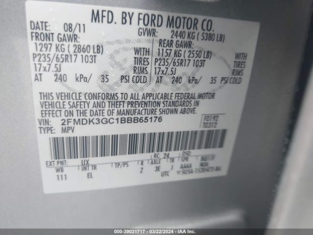 Photo 8 VIN: 2FMDK3GC1BBB65176 - FORD EDGE 