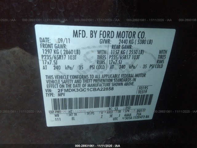 Photo 8 VIN: 2FMDK3GC1CBA22858 - FORD EDGE 