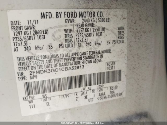 Photo 8 VIN: 2FMDK3GC1CBA52913 - FORD EDGE 