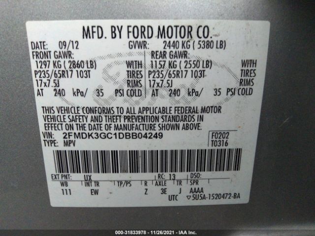 Photo 8 VIN: 2FMDK3GC1DBB04249 - FORD EDGE 