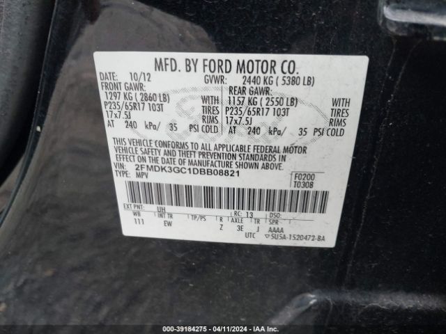 Photo 8 VIN: 2FMDK3GC1DBB08821 - FORD EDGE 