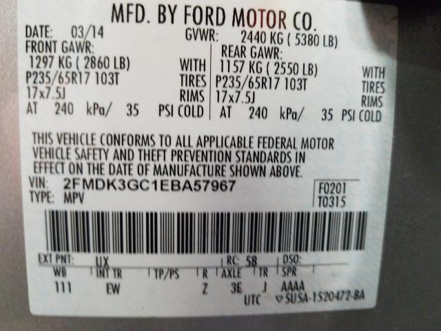 Photo 9 VIN: 2FMDK3GC1EBA57967 - FORD EDGE SE 