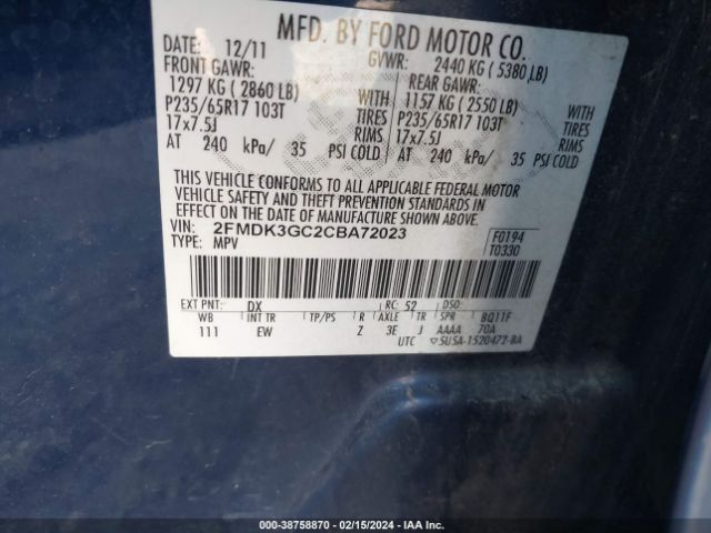 Photo 8 VIN: 2FMDK3GC2CBA72023 - FORD EDGE 