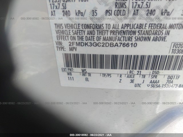 Photo 8 VIN: 2FMDK3GC2DBA76610 - FORD EDGE 