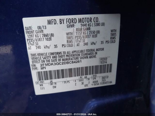 Photo 8 VIN: 2FMDK3GC2DBC84261 - FORD EDGE 